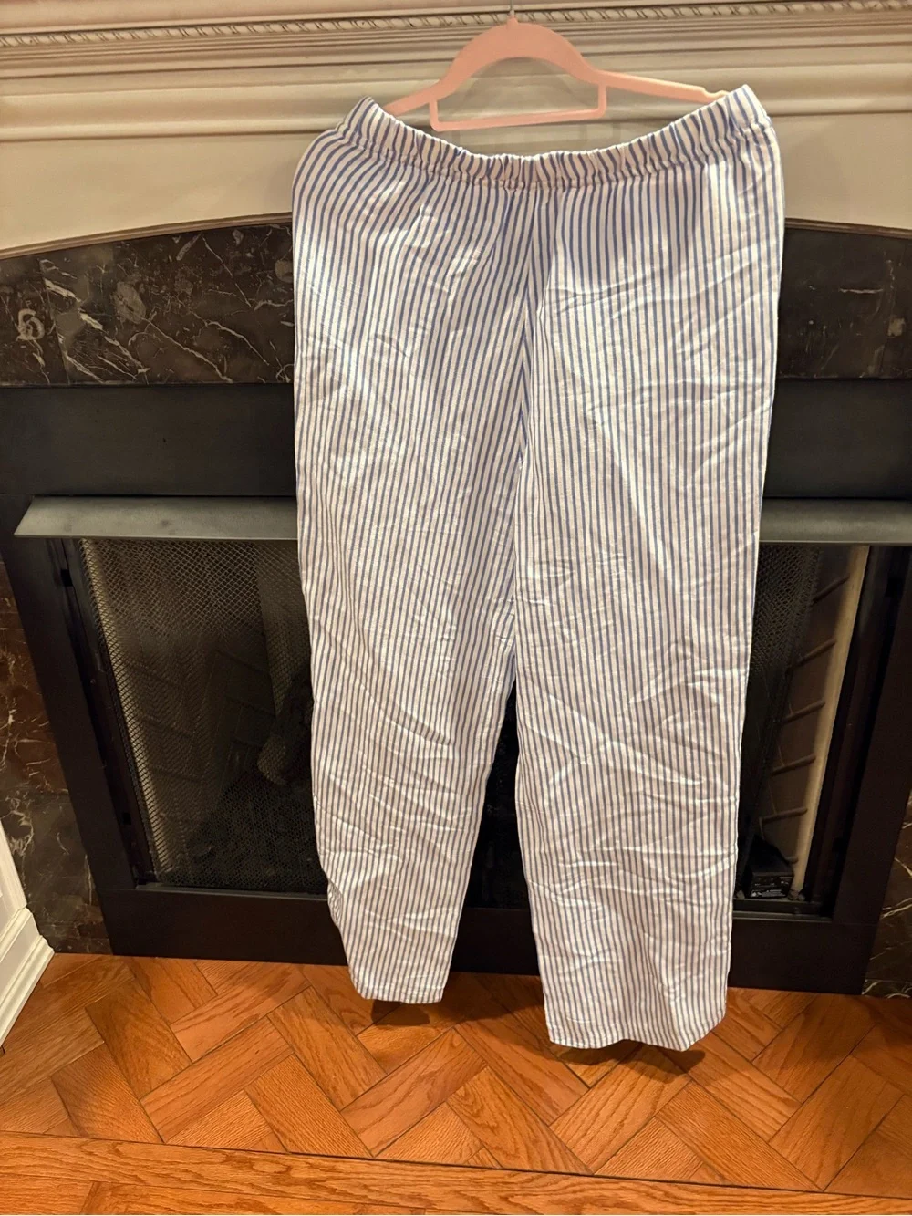H&M Blue and white striped wide leg linen blend pants